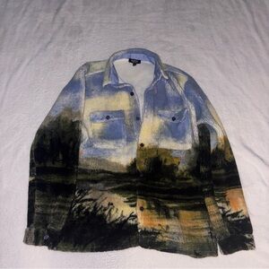 Boohoo Man Landscape Button Down Fleece Size Medium